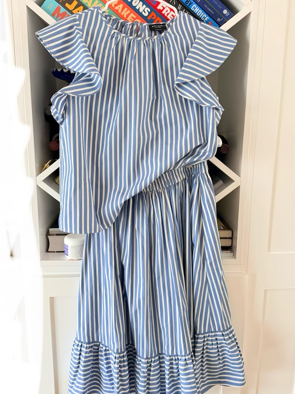 kate spade Blue and White Striped Ruffle Top and Skirt Set NWT